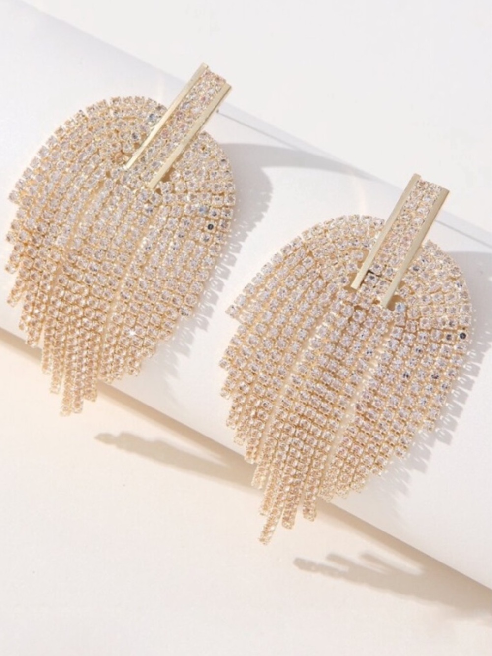 Gold Crystal Fringe Statement Earrings